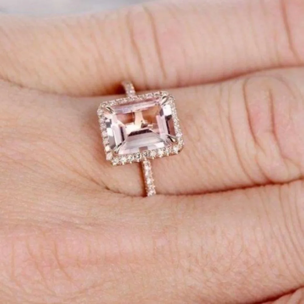 NEW 18K ROSE GOLD MORGANITE HALO DIAMOND RING, CUTE RING, SHINY RING. - Picture 2 of 4